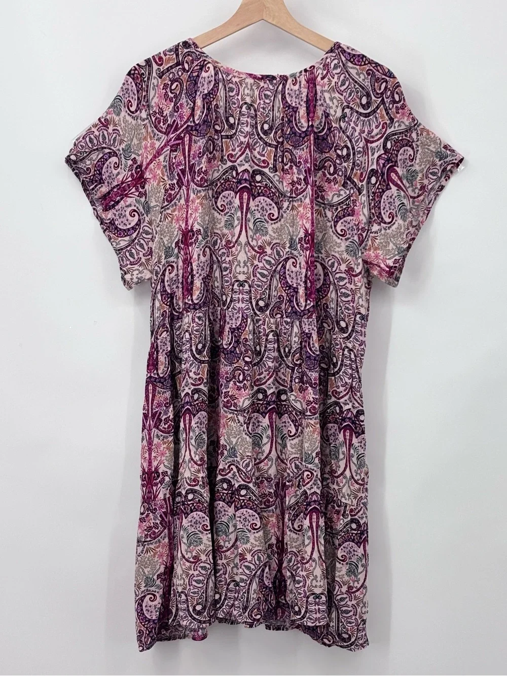 Knox Rose Paisley Babydoll Dress XXL Purple Red Multi Tiered Mini Boho pockets - Picture 3 of 11